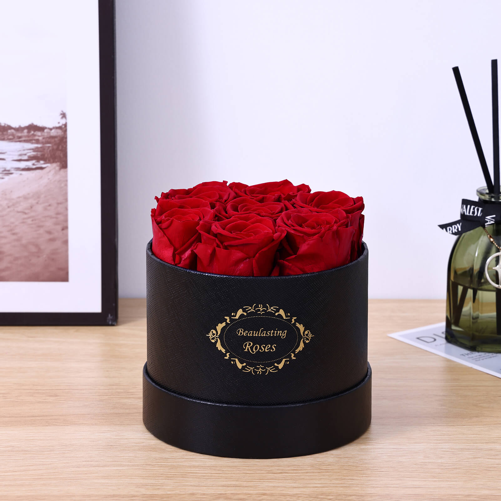 7 Red Preserved Forever Roses Round Box